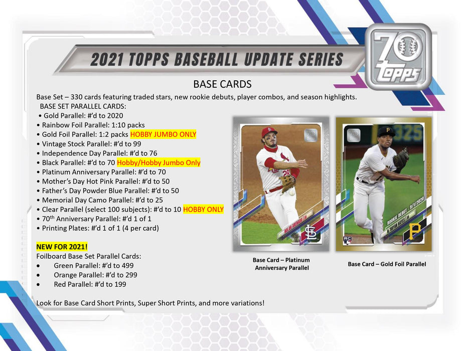 2021 Topps Update Series Baseball Jumbo Hobby Box